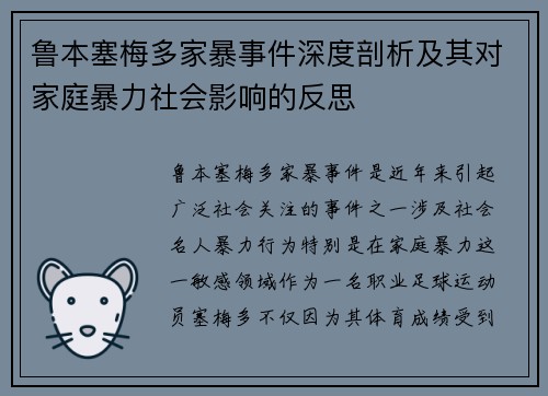 鲁本塞梅多家暴事件深度剖析及其对家庭暴力社会影响的反思